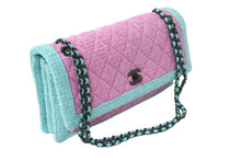 画像をギャラリービューアに読み込む, 極美品 CHANEL シャネル ショルダーバッグ バイカラー ピンク グリーン 21番台 ココマーク ツイード ブラック金具 中古 56469
