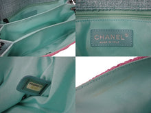 画像をギャラリービューアに読み込む, 極美品 CHANEL シャネル ショルダーバッグ バイカラー ピンク グリーン 21番台 ココマーク ツイード ブラック金具 中古 56469