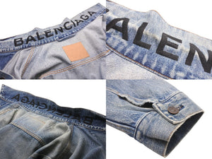 BALENCIAGA バレンシアガ ジャケット 18SS クラッシュデザインネックロゴデニムジャケット 493606 TXE05 美品 中古 56608