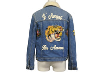 画像をギャラリービューアに読み込む, GUCCI グッチ ジャケット 18AW エンブロイダリーボアデニムジャケット タイガー キッズ サイズ12 431155 XR221 美品 中古 56614
