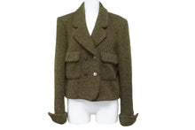 画像をギャラリービューアに読み込む, CHANEL シャネル ダブルジャケット ツイードジャケット P09216V05806 size38 97A グリーン 美品 中古 56615
