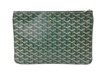 画像をギャラリービューアに読み込む, GOYARD ゴヤール ヘリンボーン柄 セナMM クラッチバッグ グリーン PVC 82273893 鞄 ロゴ シルバー金具 美品 中古 56687