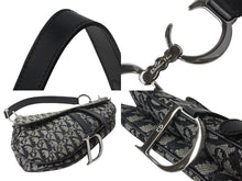 Load image into Gallery viewer, Christian Dior クリスチャンディオール ハンドバッグ トロッター サドルバッグ ネイビー 06-RU-1015 シルバー金具 美品 中古 56717