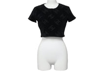 画像をギャラリービューアに読み込む, CHANEL シャネル 半袖Ｔシャツ ココマーク ベロア チビT ブラック ショート丈 サイズ40 96P 美品 中古 56763