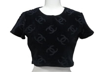 画像をギャラリービューアに読み込む, CHANEL シャネル 半袖Ｔシャツ ココマーク ベロア チビT ブラック ショート丈 サイズ40 96P 美品 中古 56763