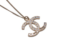 画像をギャラリービューアに読み込む, CHANEL シャネル ネックレス ココマーク B13P刻印 スクエア ラインストーン シャンパンゴールド 美品 中古 56765