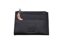 Load image into Gallery viewer, PRADA プラダ コインケース カードケース 財布 バナナ サフィアーノ スマルト ブラック カーフレザー 中古 美品 56813