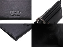 Load image into Gallery viewer, PRADA プラダ コインケース カードケース 財布 バナナ サフィアーノ スマルト ブラック カーフレザー 中古 美品 56813
