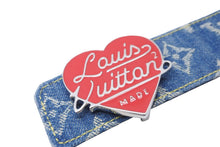 画像をギャラリービューアに読み込む, LOUIS VUITTON ルイヴィトン ベルト M0465 NIGO リバーシブル ハート LV MADE デニム インディゴ サイズ85/34 美品 中古 56828