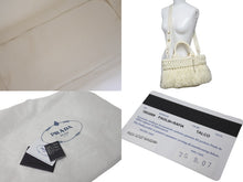 Load image into Gallery viewer, 極美品 PRADA プラダ 2WAYハンドバッグ 1BG089 キャンバス ラフィア カゴ ストロー ホワイト ゴールド金具 中古 56860