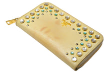 Load image into Gallery viewer, PRADA プラダ 財布 ラウンドファスナー長財布 ビジュー ラインストーン エナメル ベージュ ゴールド金具 中古 56866