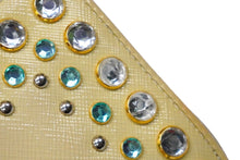 Load image into Gallery viewer, PRADA プラダ 財布 ラウンドファスナー長財布 ビジュー ラインストーン エナメル ベージュ ゴールド金具 中古 56866