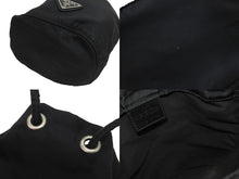 Load image into Gallery viewer, PRADA プラダ ポーチ ポシェット 巾着 トライアングルロゴ ナイロン ブラック シルバー金具 美品 中古 56901