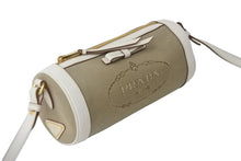 Load image into Gallery viewer, PRADA プラダ ドラム型ショルダ－バッグ キャンバス レザー リボン ベージュ ホワイト ゴールド金具 美品 中古 56933