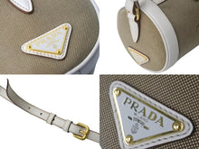 Load image into Gallery viewer, PRADA プラダ ドラム型ショルダ－バッグ キャンバス レザー リボン ベージュ ホワイト ゴールド金具 美品 中古 56933