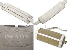 Load image into Gallery viewer, PRADA プラダ ドラム型ショルダ－バッグ キャンバス レザー リボン ベージュ ホワイト ゴールド金具 美品 中古 56933
