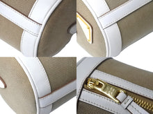 Load image into Gallery viewer, PRADA プラダ ドラム型ショルダ－バッグ キャンバス レザー リボン ベージュ ホワイト ゴールド金具 美品 中古 56933