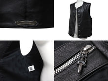 画像をギャラリービューアに読み込む, 極美品 CHROME HEARTS クロムハーツ ベスト CHクロスボタン ブラック 牛革 シルバー925 サイズS 中古 56994