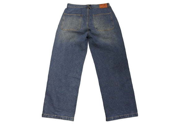 KidSuper Patchwork Denim Straight Pants AW23-PT-2 Blue Embroidery Gold Hardware Excellent Condition Used 57036