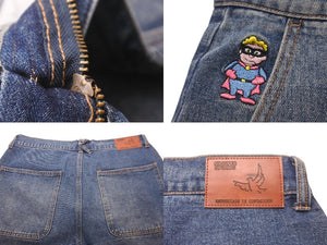 KidSuper Patchwork Denim Straight Pants AW23-PT-2 Blue Embroidery Gold Hardware Excellent Condition Used 57036