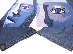 KidSuper Patchwork Denim Straight Pants AW23-PT-2 Blue Embroidery Gold Hardware Excellent Condition Used 57036