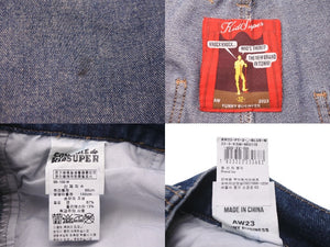 KidSuper Patchwork Denim Straight Pants AW23-PT-2 Blue Embroidery Gold Hardware Excellent Condition Used 57036
