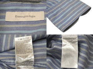 Ermenegildo Zegna エルメネジルド ゼニア 長袖シャツ ノーストレッチファブリック ストライプ インディゴ S 美品 中古 57093