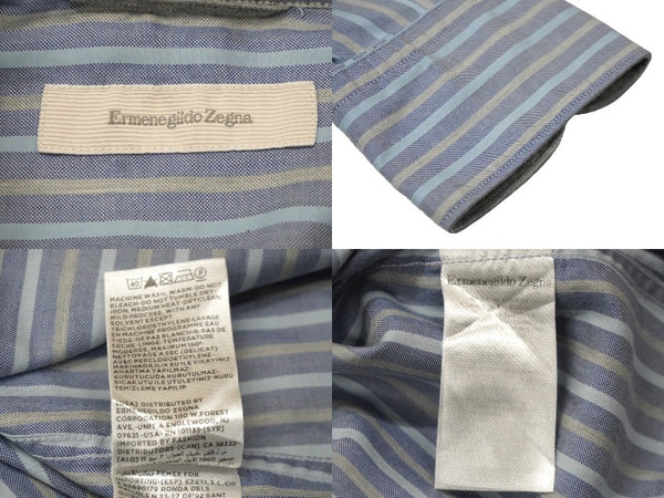 Ermenegildo Zegna エルメネジルド ゼニア 長袖シャツ ノーストレッチファブリック ストライプ インディゴ S 美品 中古 57093