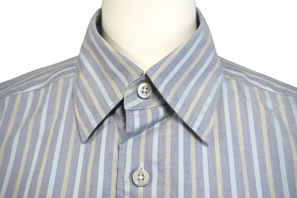 Ermenegildo Zegna Ermenegildo Zegna Long Sleeve Shirt No Stretch Fabric Striped Indigo S Good Condition Used 57093