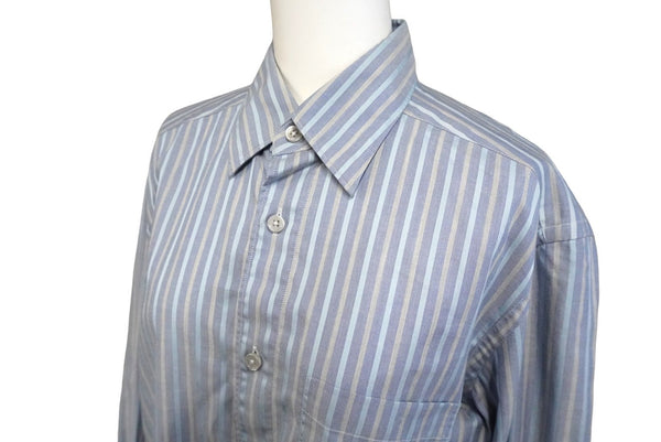 Ermenegildo Zegna エルメネジルド ゼニア 長袖シャツ ノーストレッチファブリック ストライプ インディゴ S 美品 中古 57093