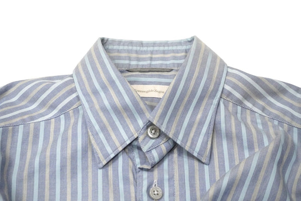 Ermenegildo Zegna エルメネジルド ゼニア 長袖シャツ ノーストレッチファブリック ストライプ インディゴ S 美品 中古 57093