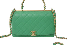 画像をギャラリービューアに読み込む, CHANEL シャネル マトラッセ ハンドバッグ 2WAY ショルダーバッグ グリーン 29番台 ラムスキン ゴールド金具 美品 中古 57142