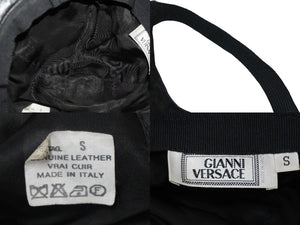 VERSACE ヴェルサーチ キャップ 帽子 メデューサ ヴィンテージ 90年代 レザー ブラック ゴールド金具 サイズS 良品 中古 57191