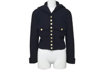 画像をギャラリービューアに読み込む, 極美品 CHANEL シャネル セーラー ツイード ジャケット ネイビー ショート丈 テーラード ゴールド金具 アウター 中古 57201