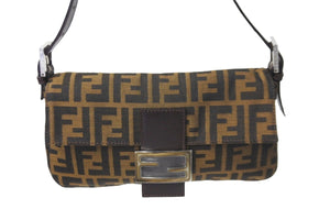 新品同様品 FENDI フェンディ ズッカ柄 マンマバケット ワンショルダーバッグ ブラウン コットンキャンバス レザー 中古 57204