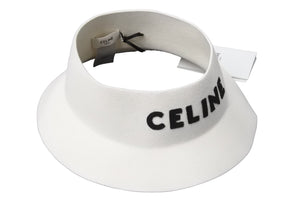 新品同様 CELINE セリーヌ クラウンレスハット 帽子 ブランドロゴ 2AUV3749Q 毛 ホワイト ブラック ユニセックス L 中古 57328