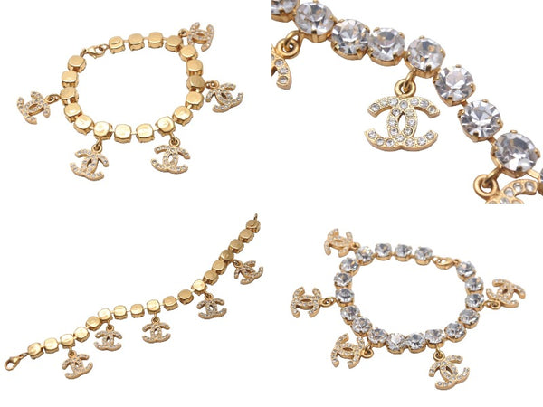 CHANEL Chanel Bracelet Vintage 96P Coco Mark Rhinestone Gold GP Good Condition Used 57341