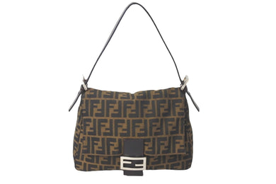 FENDI フェンディ ショルダーバッグ マンマバケット ズッカ柄 キャンバス ブラウン シルバー金具 美品 中古 57469