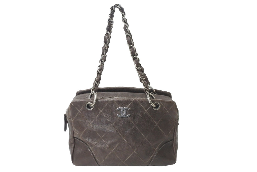 CHANEL Handbag Chain No. 10 Coco Mark Caviar Skin Silver Hardware Good Condition Used 57484