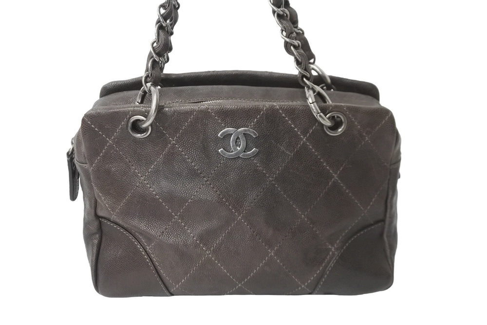 CHANEL Handbag Chain No. 10 Coco Mark Caviar Skin Silver Hardware Good Condition Used 57484