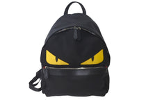 画像をギャラリービューアに読み込む, FENDI フェンディ リュック デイパック モンスター バッグバグズ 7VZ012 ナイロン ブラック イエロー シルバー金具 美品 中古 57645