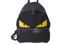 画像をギャラリービューアに読み込む, FENDI フェンディ リュック デイパック モンスター バッグバグズ 7VZ012 ナイロン ブラック イエロー シルバー金具 美品 中古 57645