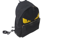 画像をギャラリービューアに読み込む, FENDI フェンディ リュック デイパック モンスター バッグバグズ 7VZ012 ナイロン ブラック イエロー シルバー金具 美品 中古 57645