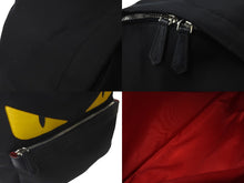 画像をギャラリービューアに読み込む, FENDI フェンディ リュック デイパック モンスター バッグバグズ 7VZ012 ナイロン ブラック イエロー シルバー金具 美品 中古 57645