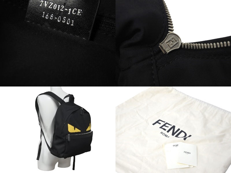 FENDI フェンディ リュック デイパック モンスター バッグバグズ 7VZ012 ナイロン ブラック イエロー シルバー金具 美品 中古  57645 – Casanova Vintage