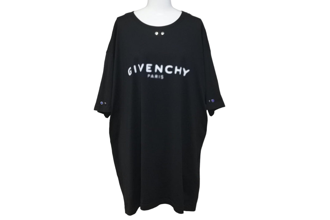 Givenchy ジバンシー 半袖Ｔシャツ トップス ロゴプリント ロゴ金具 コットン ブラック ホワイト シルバー金具 美品 中古 57708