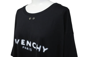 Givenchy ジバンシー 半袖Ｔシャツ トップス ロゴプリント ロゴ金具 コットン ブラック ホワイト シルバー金具 美品 中古 57708