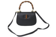 画像をギャラリービューアに読み込む, GUCCI グッチ バンブー ２WAY ショルダーバッグ ブラック レザー ハンドバッグ ゴールド金具 鞄 斜め掛け カバン 美品 中古 57868