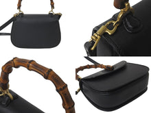 画像をギャラリービューアに読み込む, GUCCI グッチ バンブー ２WAY ショルダーバッグ ブラック レザー ハンドバッグ ゴールド金具 鞄 斜め掛け カバン 美品 中古 57868
