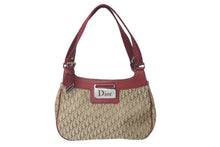 画像をギャラリービューアに読み込む, Christian Dior クリスチャンディオール ハンドバッグ トロッター柄 コットンキャンバス レザー レッド ベージュ 美品 中古 58011